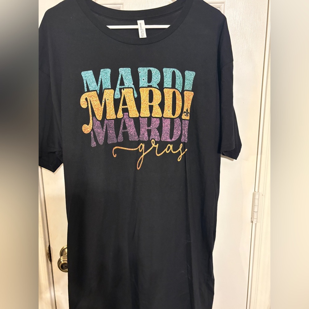 Bella Canvas Black Tee with Glittery Green Text
